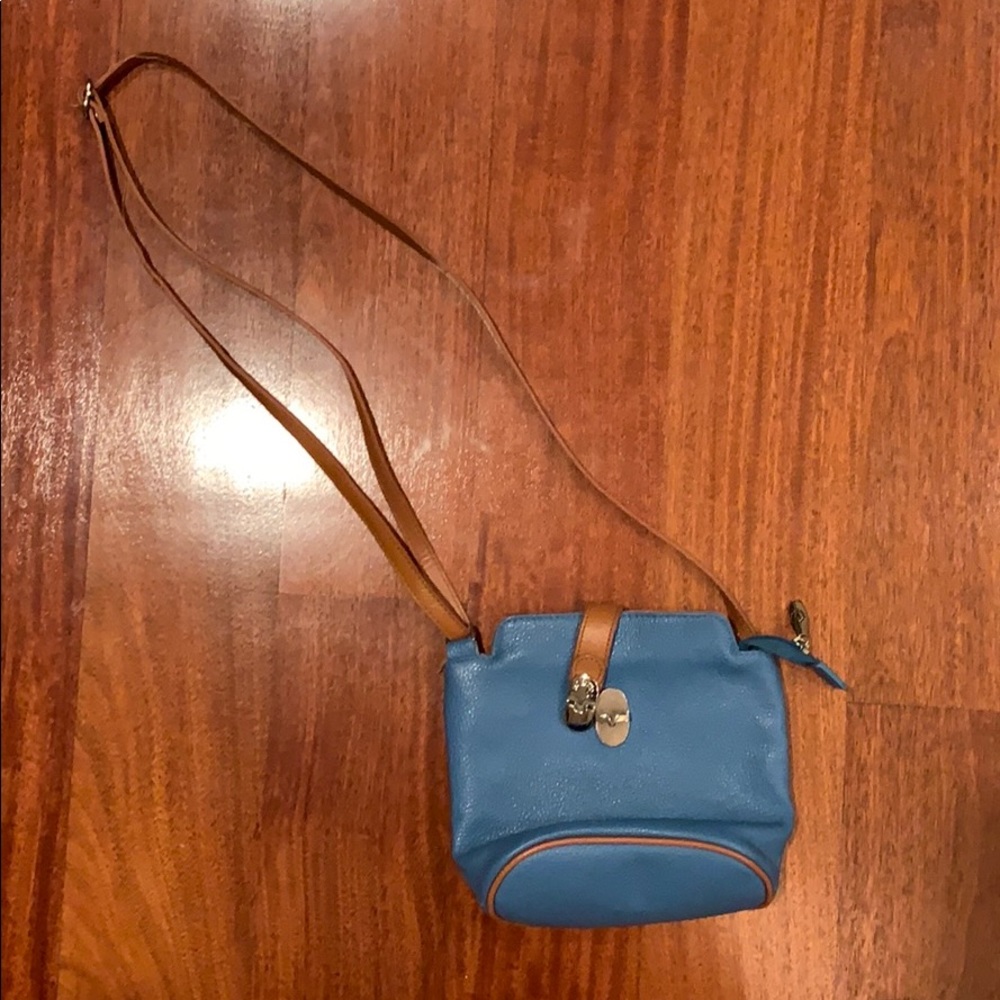 Blue Italian leather cross body purse